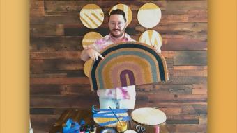 Jove Meyer with DIY rainbow doormat