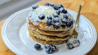 Lemon Poppy Seed Pancakes with Whipped Cream Cheese