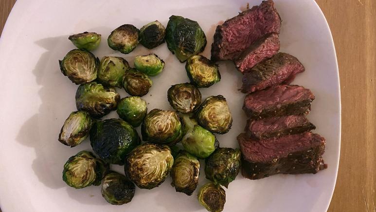 Grilled steak and air fried Brussels sprouts