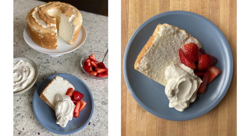 angel food cake with strawberry and whipped cream