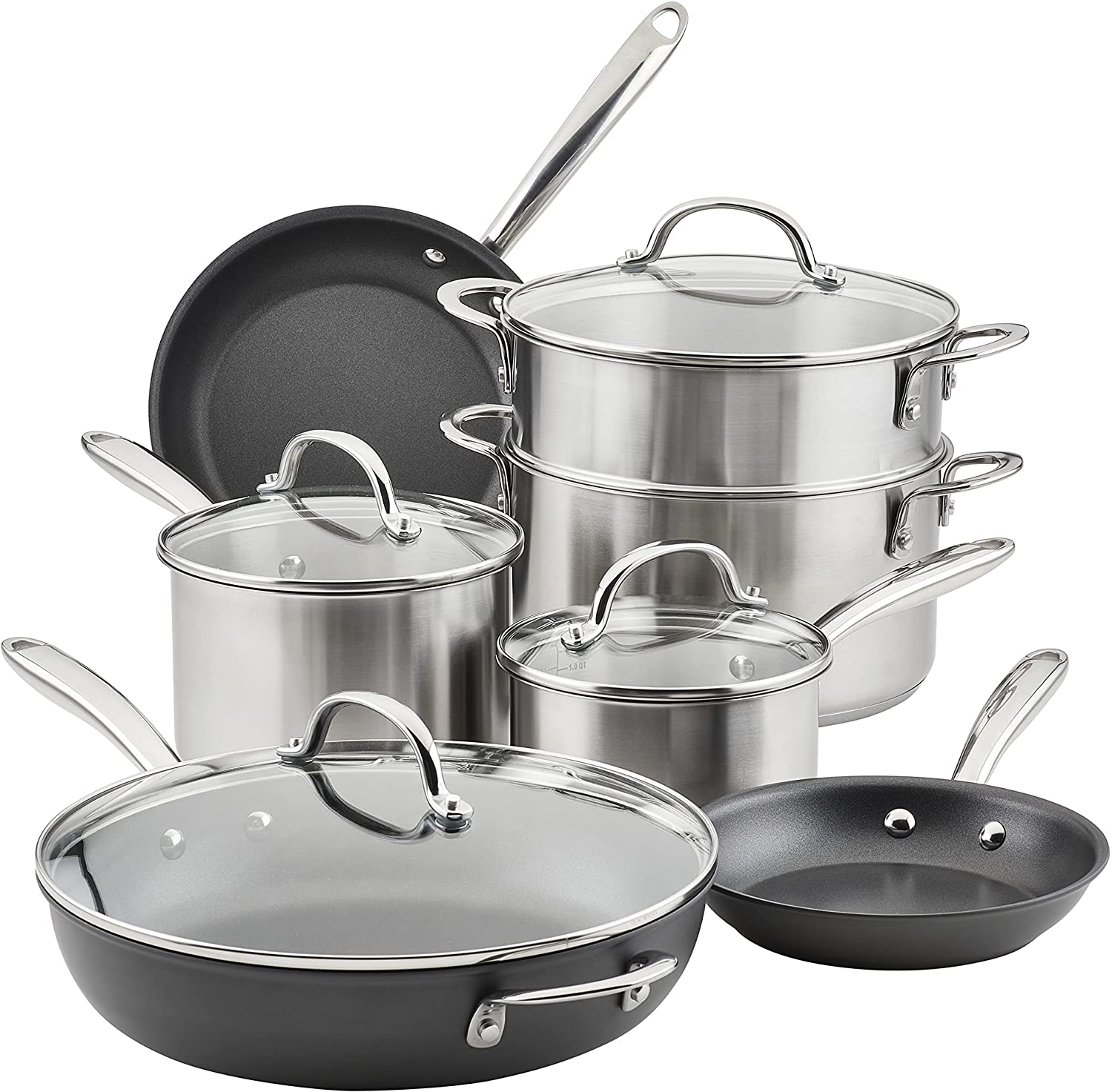 Rachael Ray Professional Stainless Steel/Hard Anodized Nonstick 11-Pc. Cookware Set