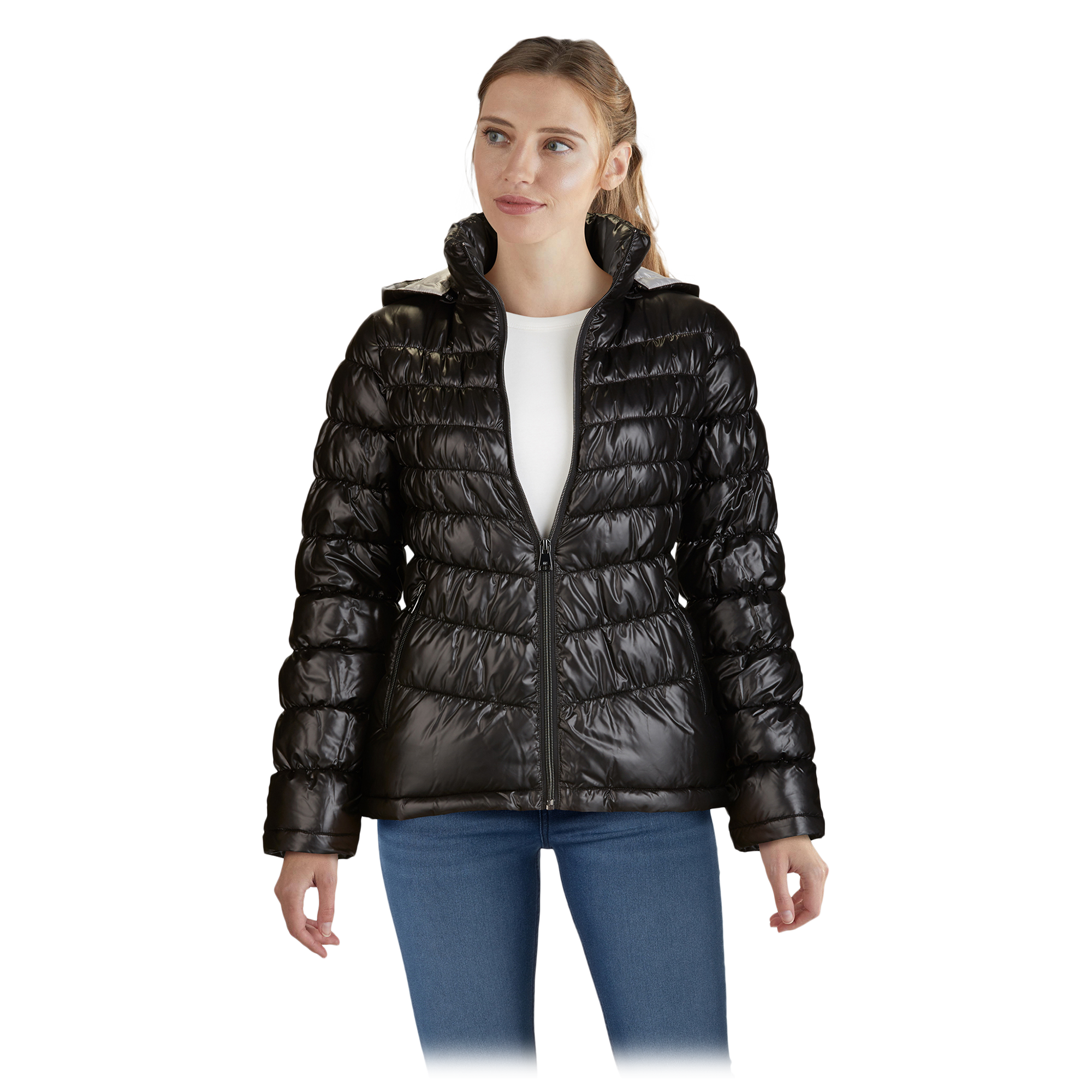 water-resistant quilted jacket with packable hood