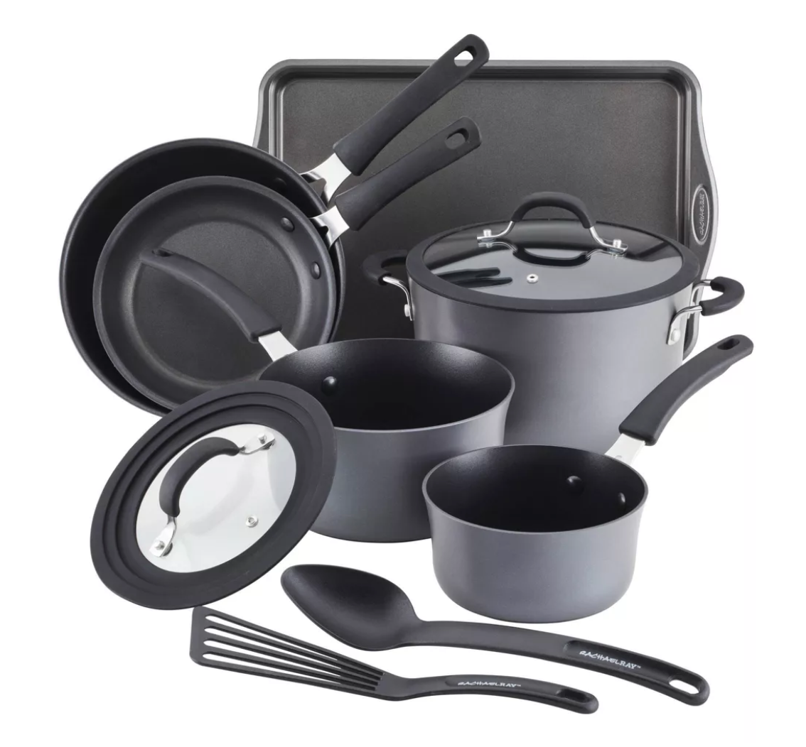 Rachael Ray Cook + Create 10pc Hard Anodized Nonstick Cookware Set with Black Handles