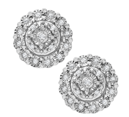 Brilliant Diamonds 1/10 Carat Total Weight Diamond Halo Stud Earrings