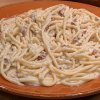 Bucatini with Creamy Bacon and Onion Sauce