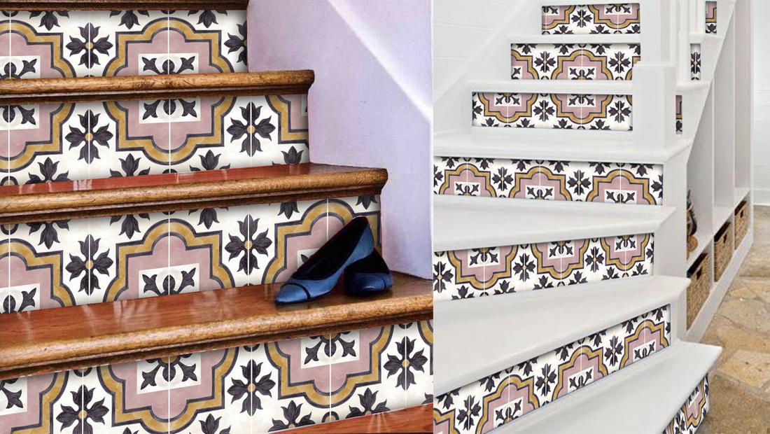 peel and stick wallpaper Black and white  stair riser decals deco strips stair riser stickers 10 stickers set geometric pattern