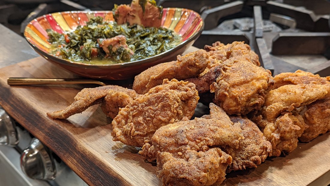 Southern Fried Chicken with Smoky Collard Greens      