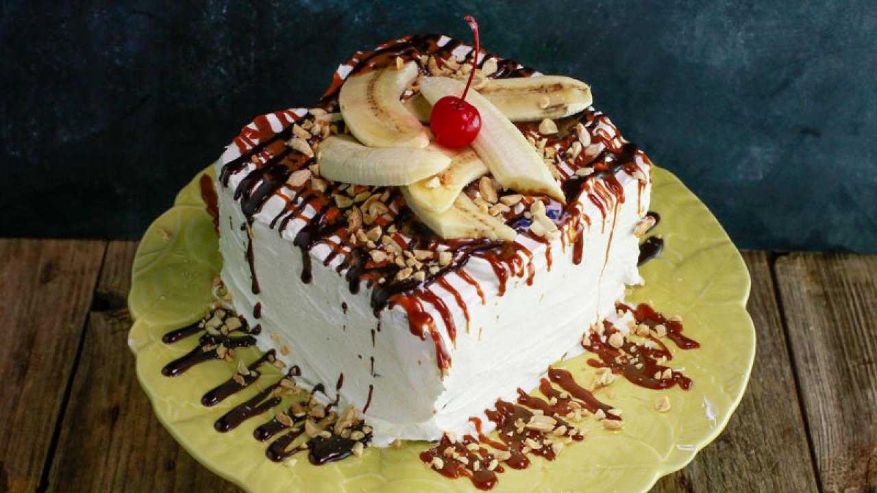 Banana Split Ice Cream Cake.