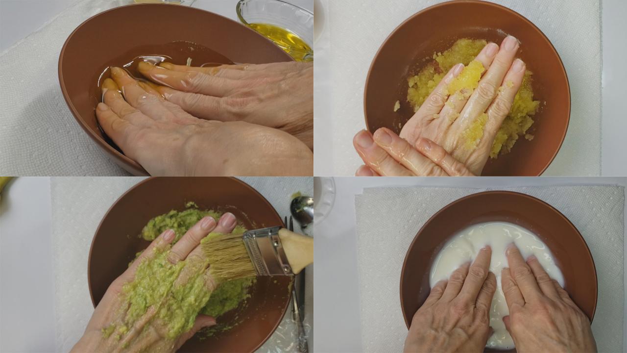 Recipes For Dry Hands + Nails DIY Milk and Honey Soak Honey Sugar Scrub Avocado Mask Rachael Ray Show