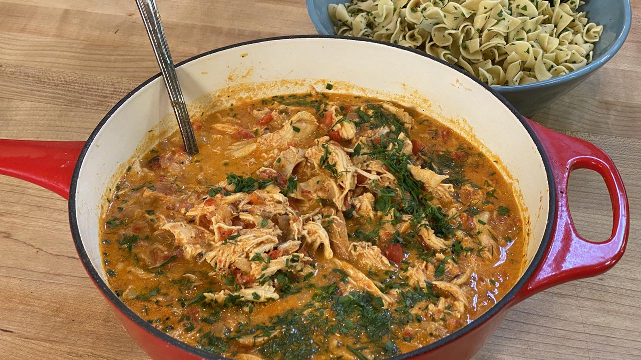 Pulled Chicken Paprikash Recipe with Egg Noodles From Rachael Ray Recipe - Rach...