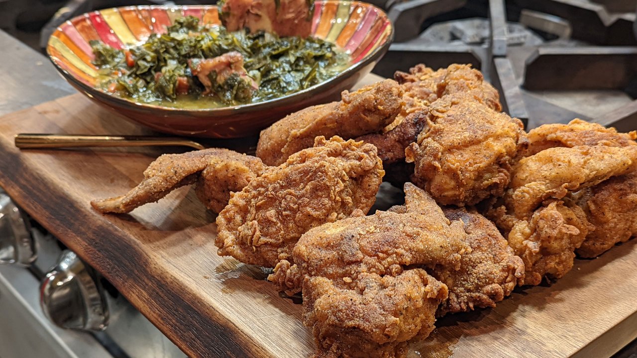 Southern Fried Chicken with Smoky Collard Greens Recipe