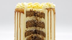 Sweet Potato Cake with Cream Cheese Frosting and Salted Caramel Sauce