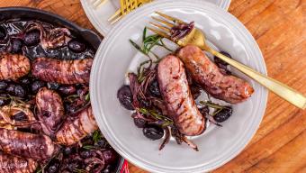 Roasted Sausages with Grapes