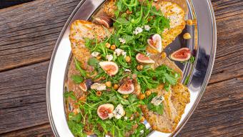 Chicken Paillard with Apple Butter Sauce, Figs and Arugula