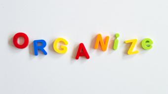alphabet magnets spelling out the word organize