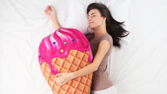 woman sleeping ice cream