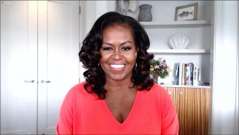 Former First Lady Michelle Obama talks with Rachael Ray