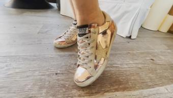 Gretta wearing Golden Goose sneakers