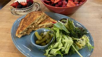 French Onion Monte Cristo with Spring Greens Salad