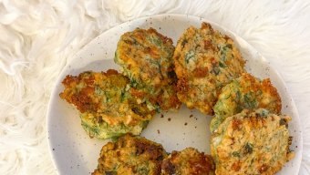 Spring Onion, Dill & Feta Fritters with Creamy Feta Sauce