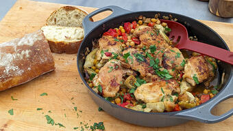 One-Skillet Chicken and Chickpeas with Roasted Red Peppers