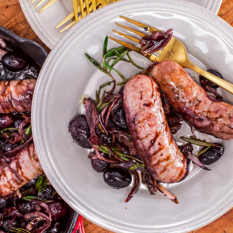 Roasted Sausages with Grapes