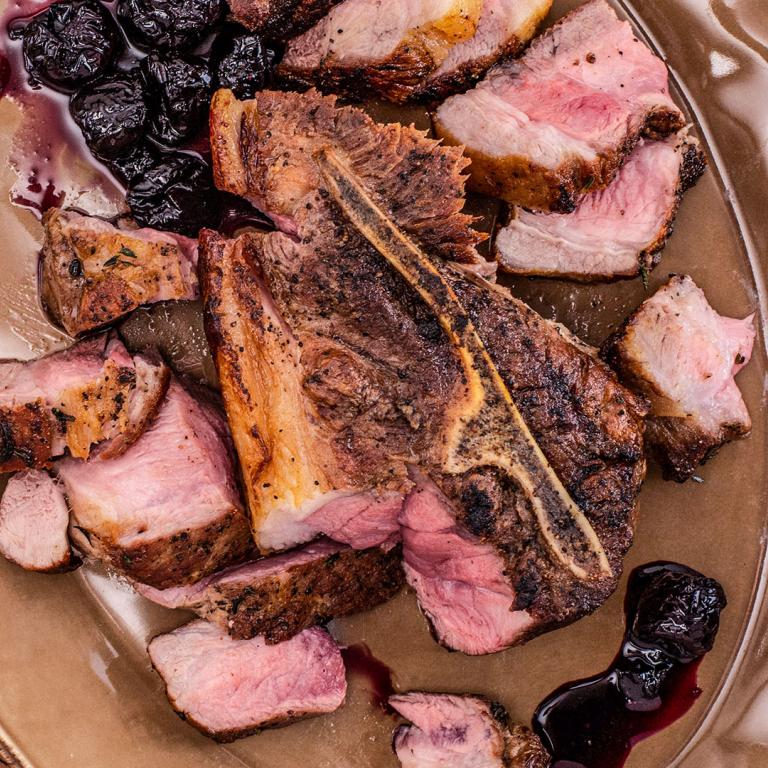 Angie Mar's Pork Shoulder Steak with Cherry Compote and Herbed Butter