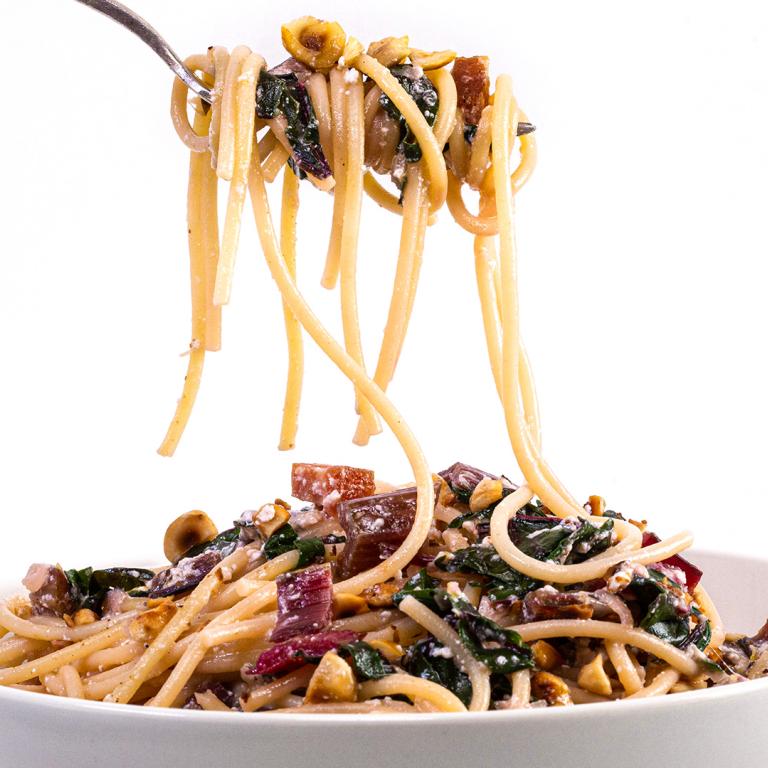 Red Chard and Ricotta Spaghetti with Bacon