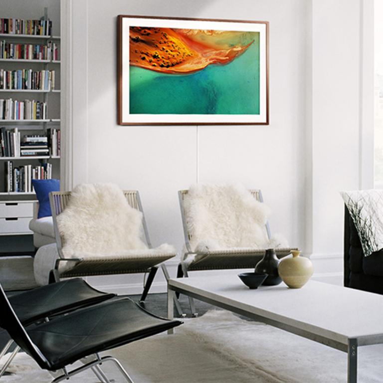 Samsung Frame TV hanging in home living room