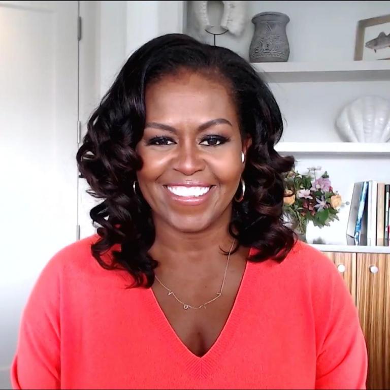 Former First Lady Michelle Obama talks with Rachael Ray