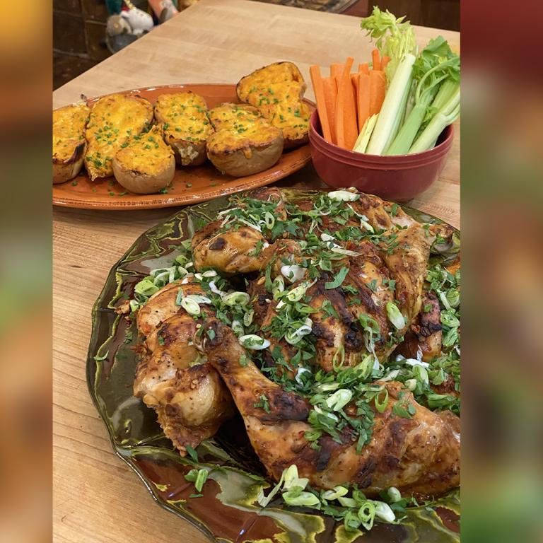 slashed chicken with twice baked butternut squash