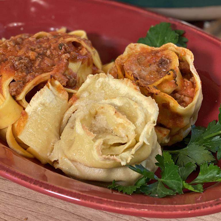 Pappardelle Roses Stuffed With Meat Sauce
