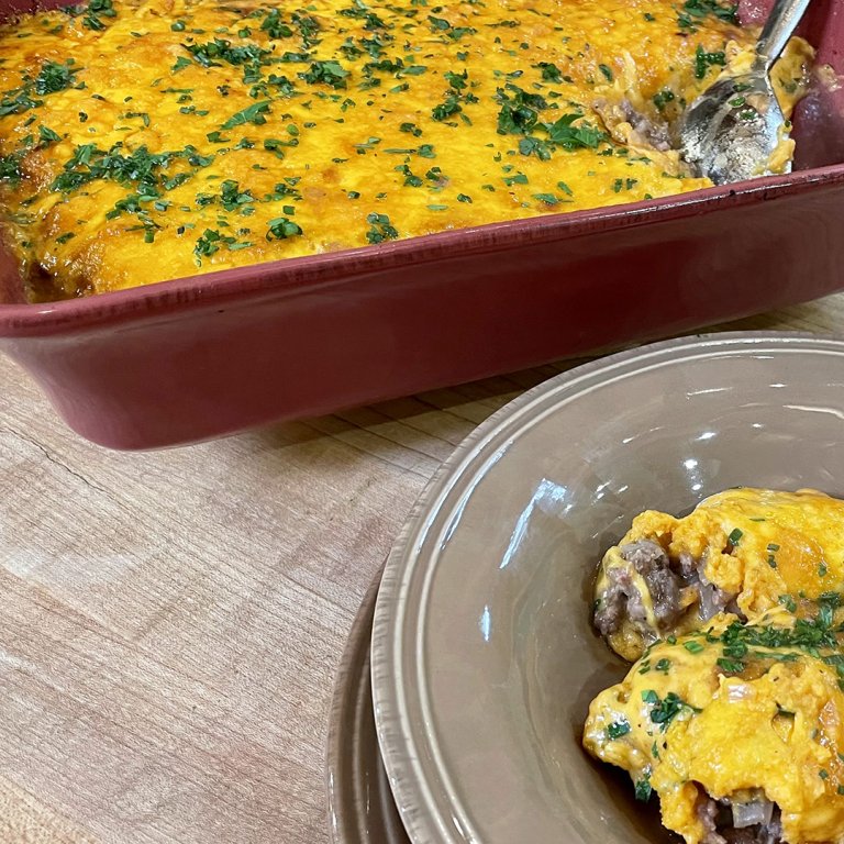 Spicy Shepherd's Pie with Sweet Potatoes and Cheddar on Top
