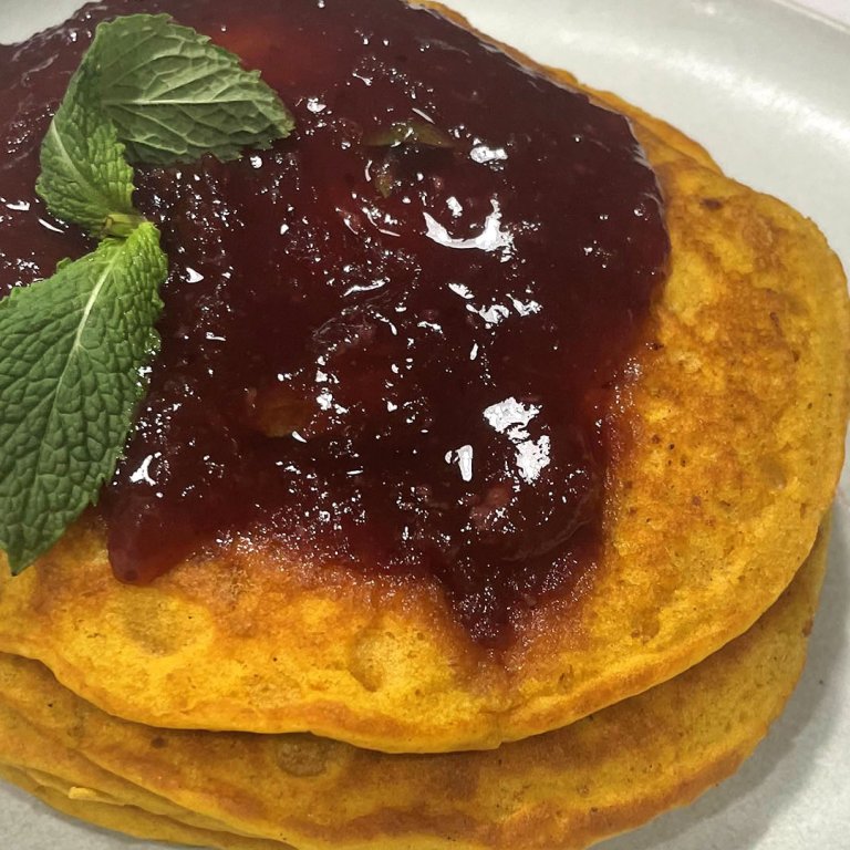 Sweet Potato Pancakes with Cranberry Compote