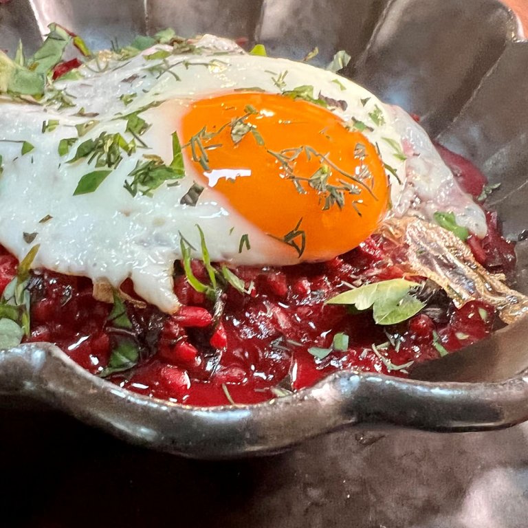 Red Wine & Beet Risotto With a Fried Egg