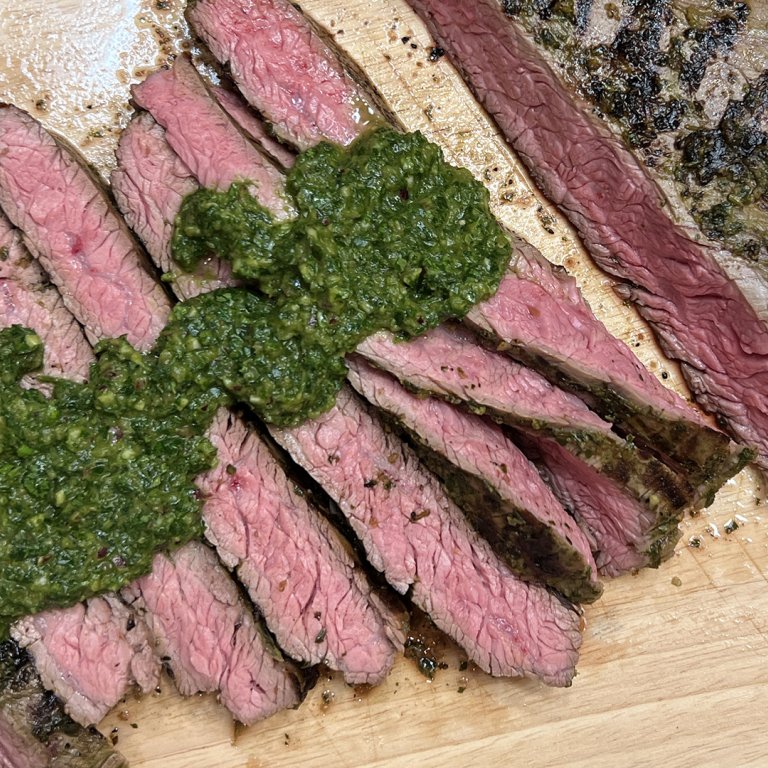 Grilled Flank Steak with Green Sauce