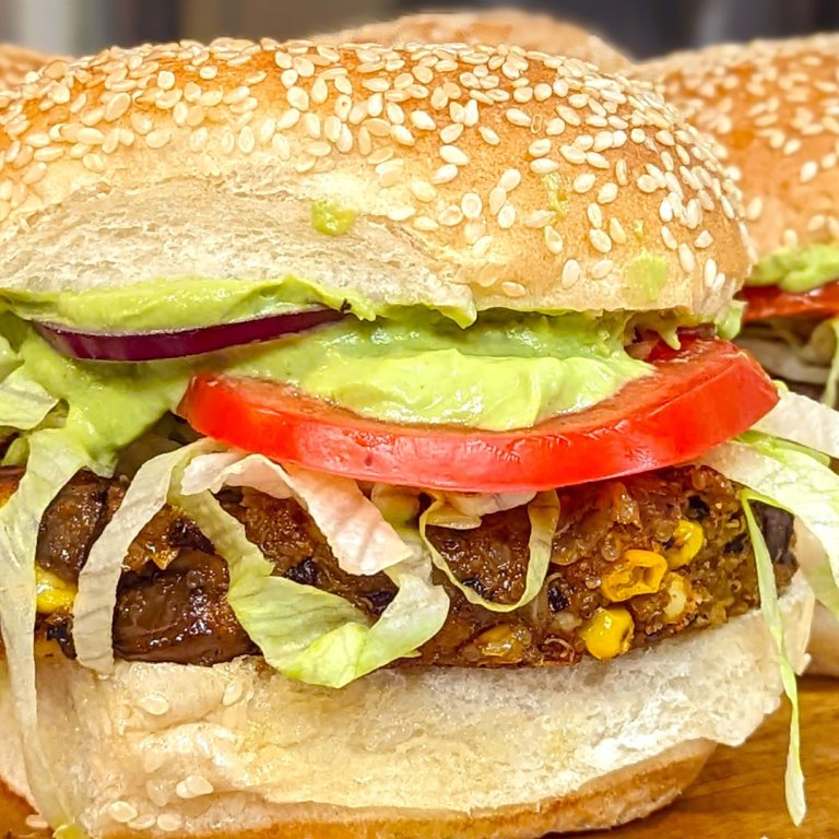 Quinoa Patty Burgers with Cilantro-Avocado Sauce  