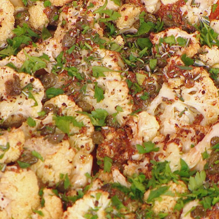 Cauliflower Steaks with Rosemary Brown Butter and Capers
