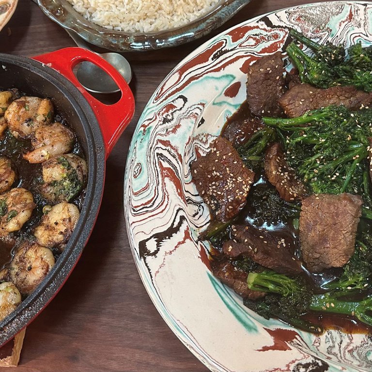 Korean-Style Shrimp Scampi and Beef and Broccoli