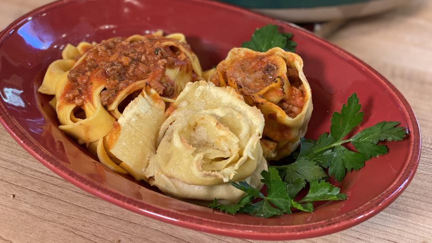 Pappardelle Roses Stuffed With Meat Sauce