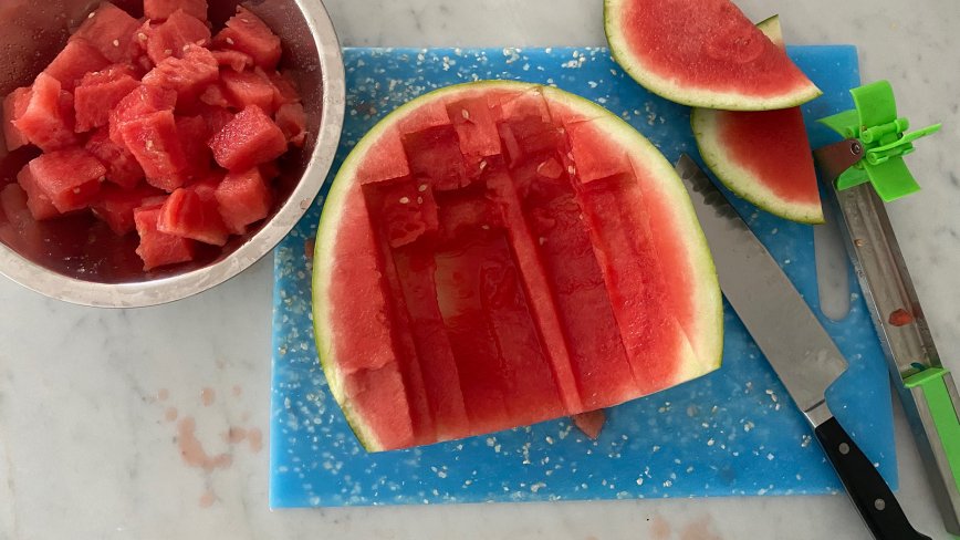 watermelon partially cubed using tool