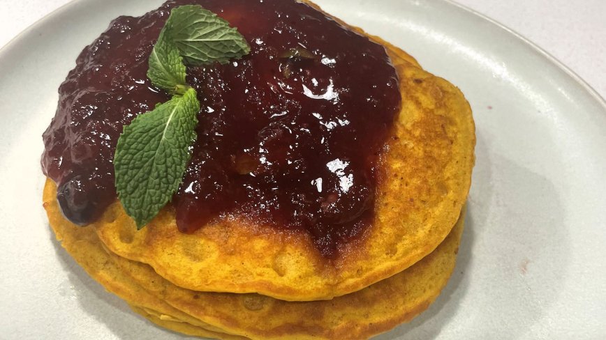 Sweet Potato Pancakes with Cranberry Compote