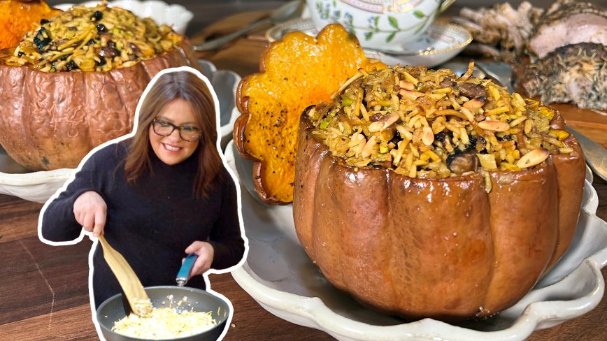 Stuffed Pumpkin with Spiced Fruit and Nut Rice | Rachael Ray