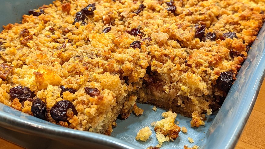 Cornbread Stuffing With Dried Cherries + Candied Pecans 