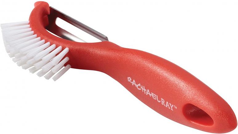 Rachael Ray Kitchen Tools and Gadgets Vegetable & Fruit Peeler with Brush, 3-in-1, Red