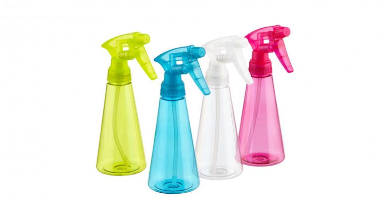 colorful spray bottles