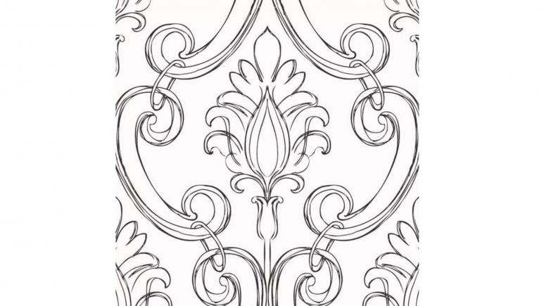 Sketched Damask Ebony Classical Peel and Stick Wallpaper