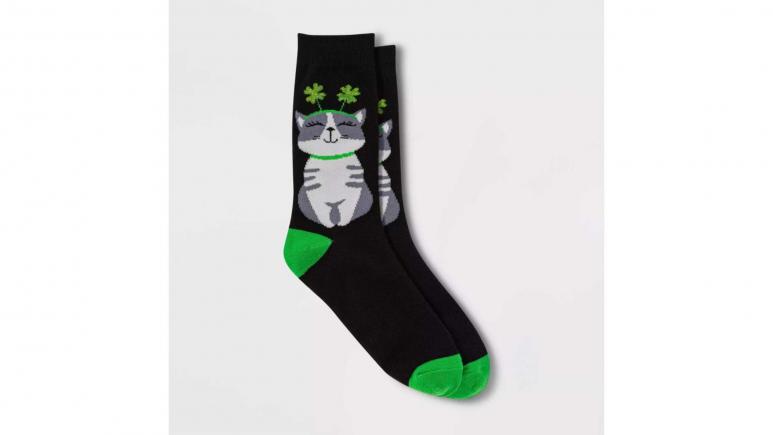 Sparkly Lepre-Cat St. Patrick's Day Crew Socks